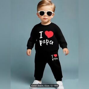 I Love Papa Black Toddler 2 pc Sweat Shirt and Pants Outfit